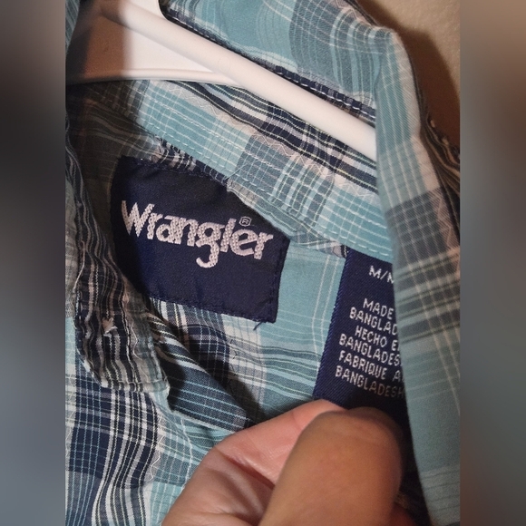 Boy's Y2K Wrangler Plaid Pearl Snap Short Sleeve, Size Medium - Picture 3 of 3